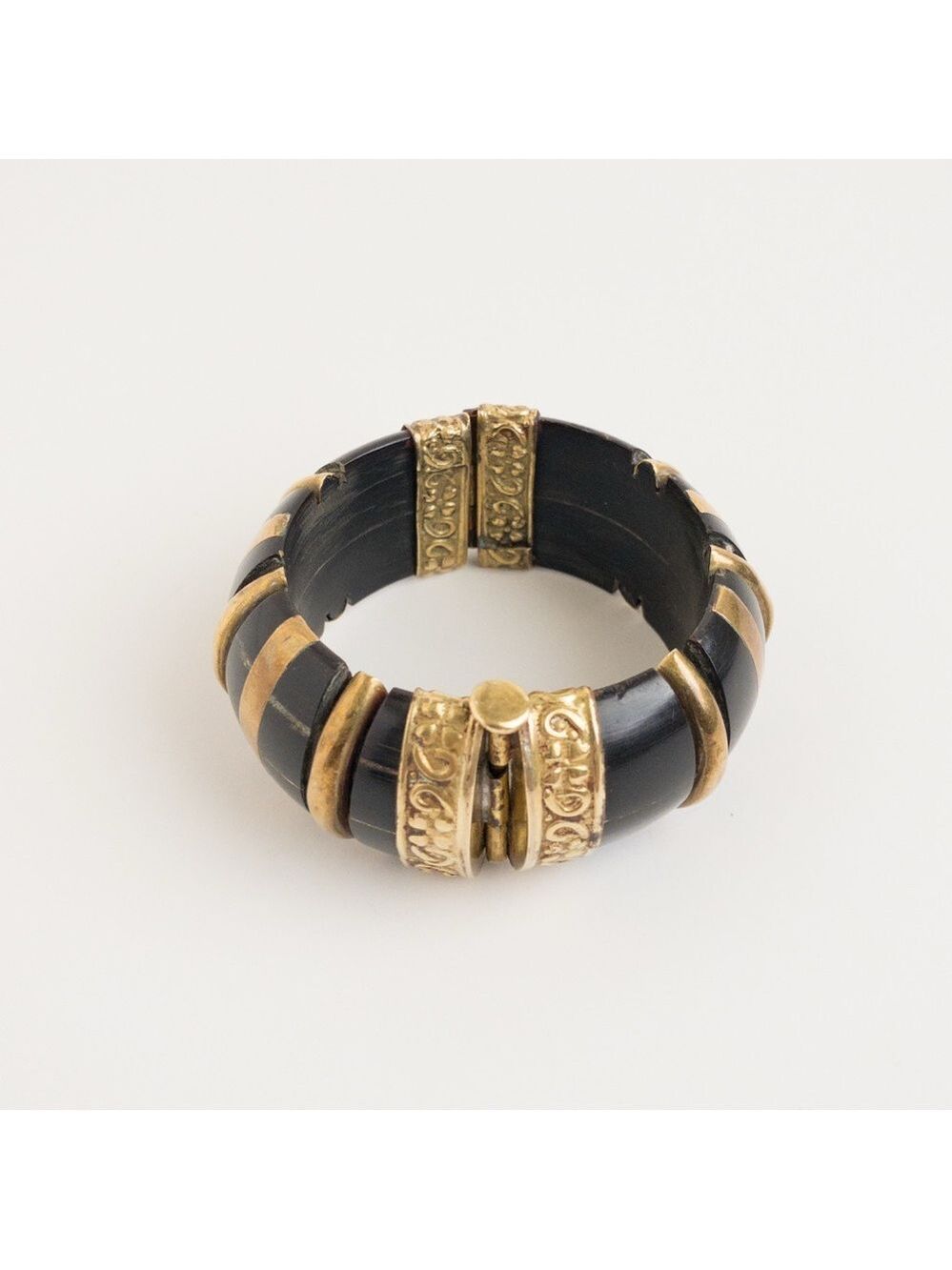 Ethnic Chunky Horn Bangle Cuff Bracelet Gold Brass Tone Hinged Pull Pin Clasp